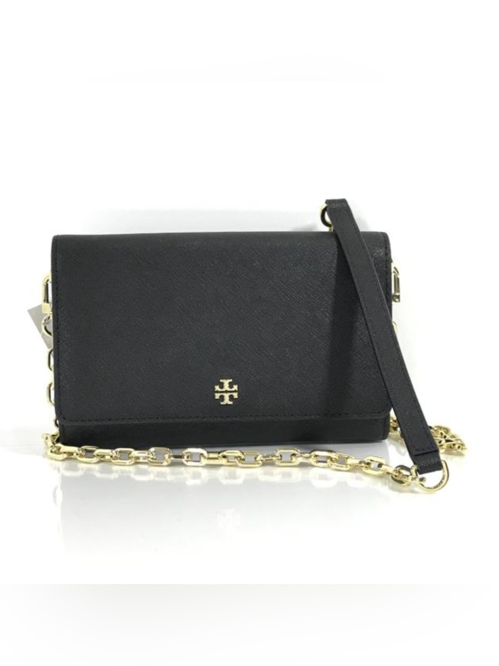 Tory Burch Emerson Chain Wallet Crossbody Black Leather Purse Bag